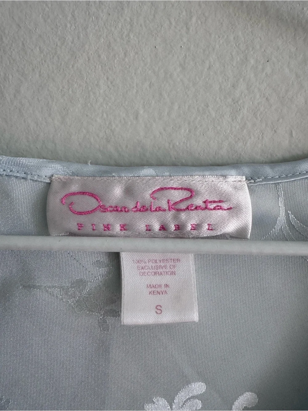 Vintage Oscar de la Renta Light Blue Floral Satin Nightgown Size Small